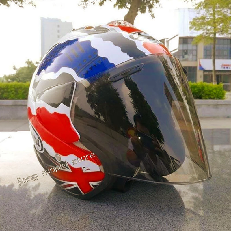 

Helmet Open Face 3/4 Cycling Motorcycle Red and Blue Helmet Pure White Dirt Racing Motorcycle Kart Protective Helmet Capacete