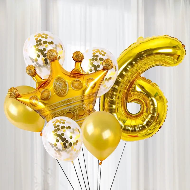 7 шт./компл. розовое золото черная принцесса Корона фольга латекс воздушный шар