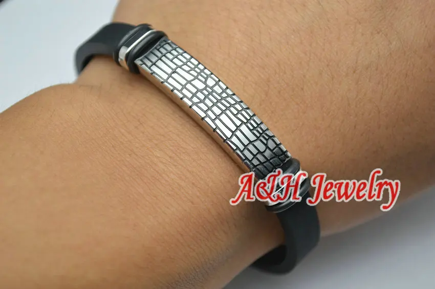 Mirror Polish High Quality Soft Rubber With 316L Stainless Steel Fashion Men Bracelet | Bracelets