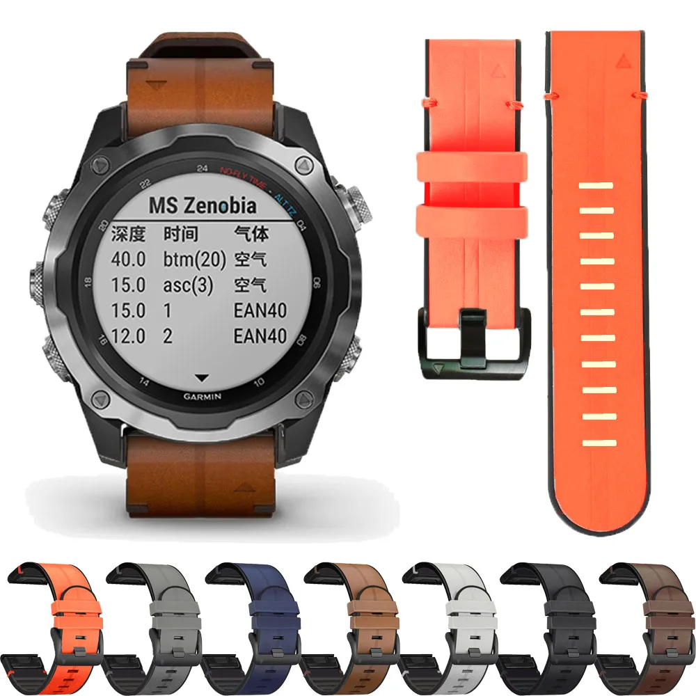 Фото Кожаный силиконовый ремешок Quickfit для Garmin Fenix 8 51 мм/47 мм Fashion E 7 7X Pro 6X 6 Pro 5 5X Plus Браслет 26 22 мм №1