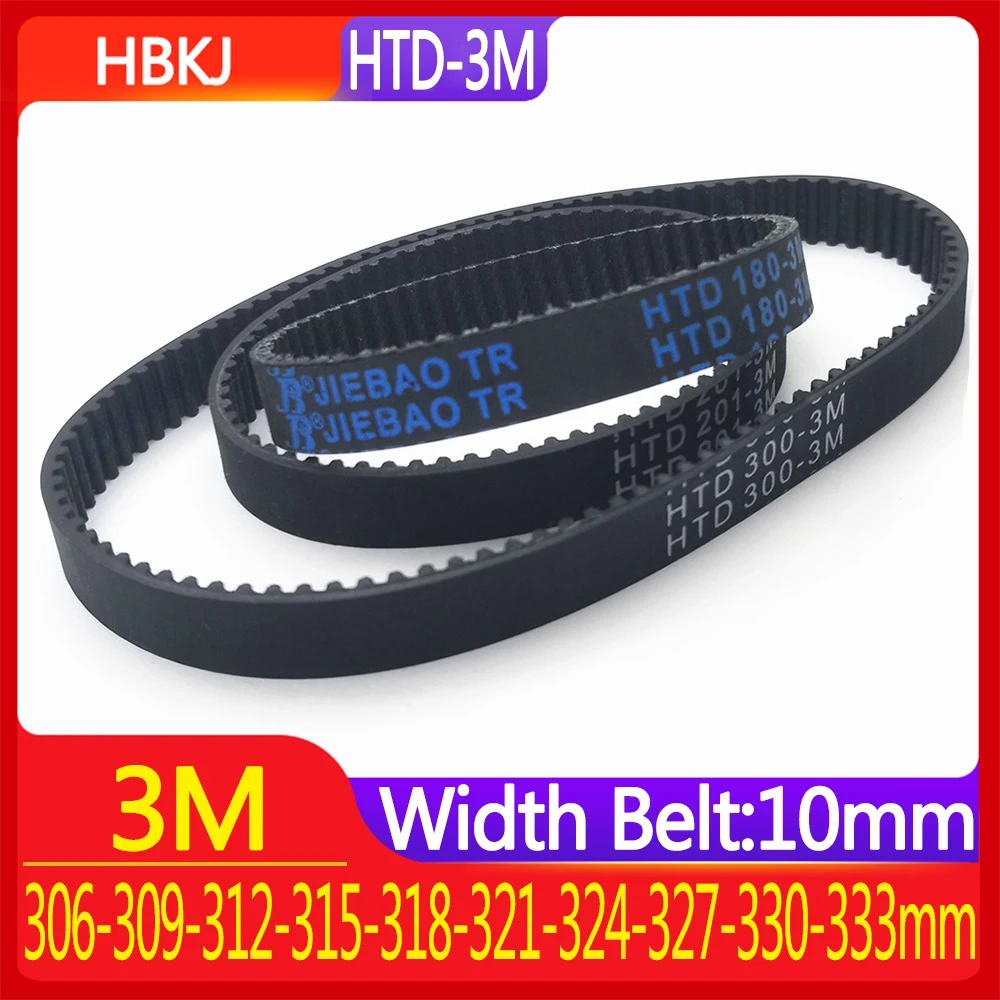 

HTD-3GT Synchronous Timing Belt Pitch Length 306-309-312-315-318-321-324-327-330-333mm Width 10mm 3M Rubber Closed