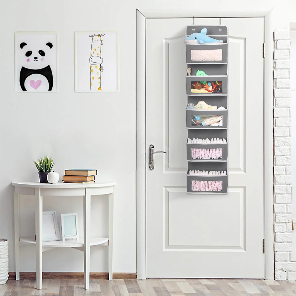

Large Capacity Over Door Organizer 5 Pockets Space Saving With 2pcs Hooks Clear Window Toys