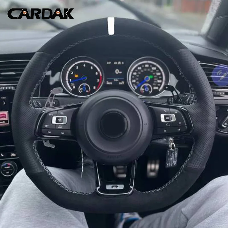 Фото Оплетка на руль автомобиля на заказ, противоскользящая замша для Volkswagen VW Golf 7 GTI Golf R MK7 VW Polo GTI Scirocco 2015 2016 №2