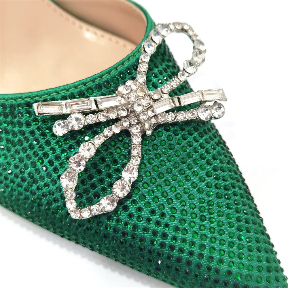 Venus Chan Latest 2023 New Green Pointed Flash Diamond Decorative High Heels Elegant And Delicate Party Ladies Shoes And Bag Set