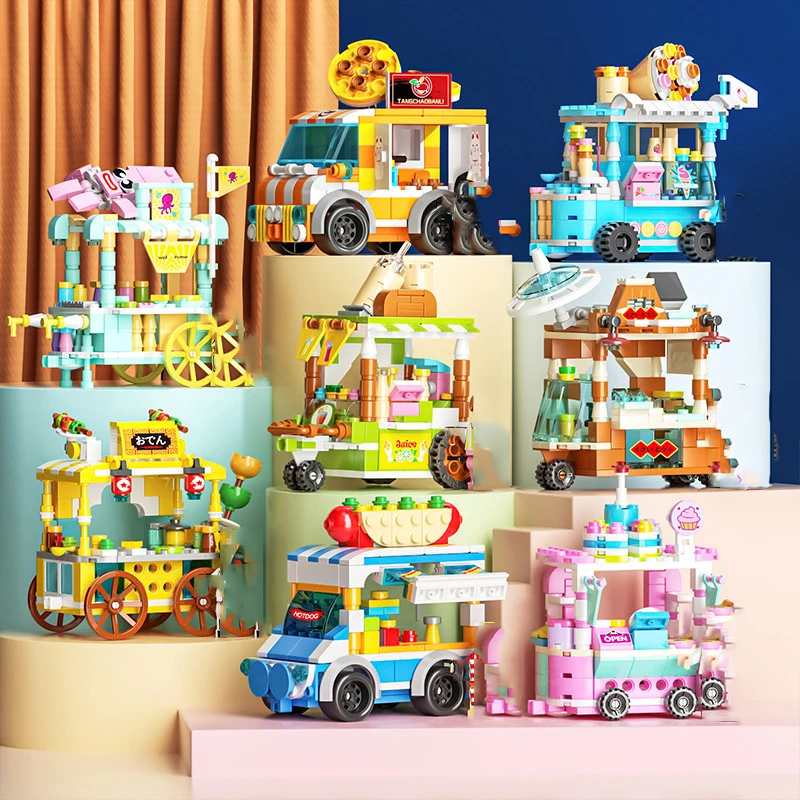 Конструктор MOC Street View City детский кофейня мороженое хот-дог фургон торт магазин