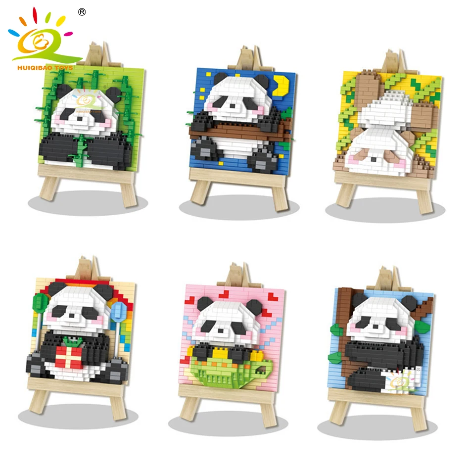 

HUIQIBAO DIY Милая панда форма микро модель строительные блоки набор Город творчество Зоопарк Животные Мини Кирпичи игрушки для детей подарок для детей
