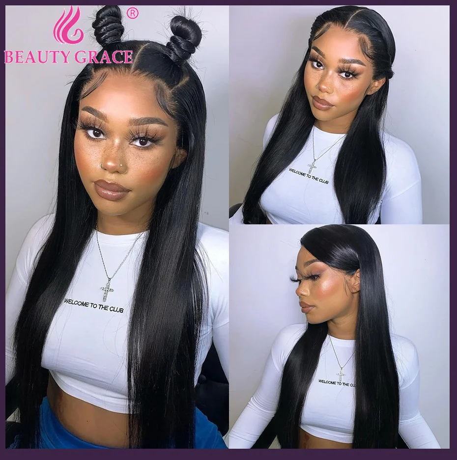 13x4 Transparent Human Hair Lace Frontal Wigs Pre Plucked  Brazilian Straight Lace Front Human Hair Wigs Women Closure 4x4