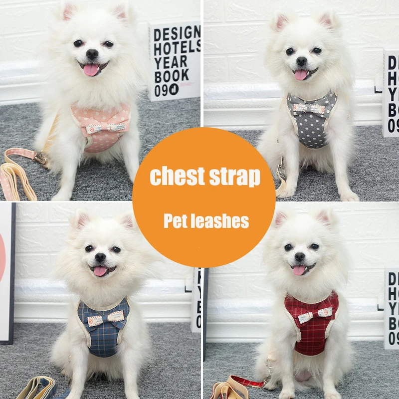 

2022 New Cute Bow Dog Vest Type Leash Plaid Cat Rope Pet Accessories Dog Leash Dog Collar Customized Products