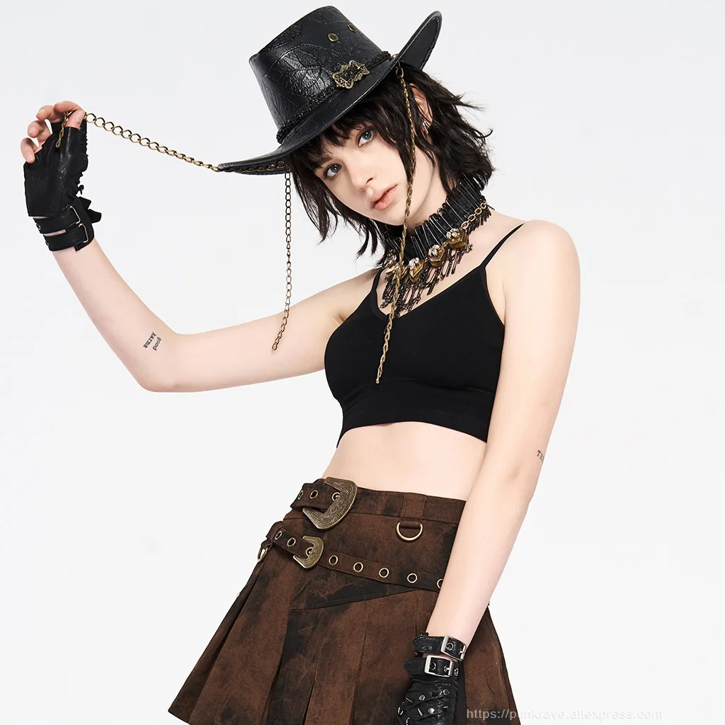 

Denim Cap Women Accessories Personality PU Carved Casual Novelty Punk Fashion PUNKRAVE Women's Steampunk Cowboy Hat