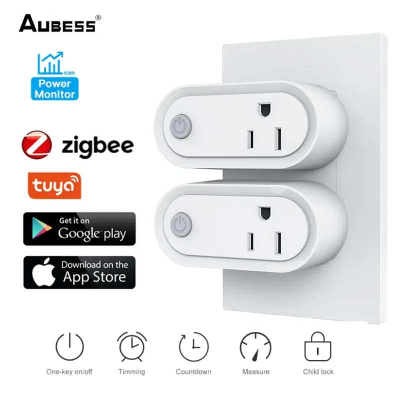 

5pcs US Gauge Socket Smart Zigbee Socket Voice Remote Timing Remote Control Smart Home Switch Works With Alexa SmartThings Hub