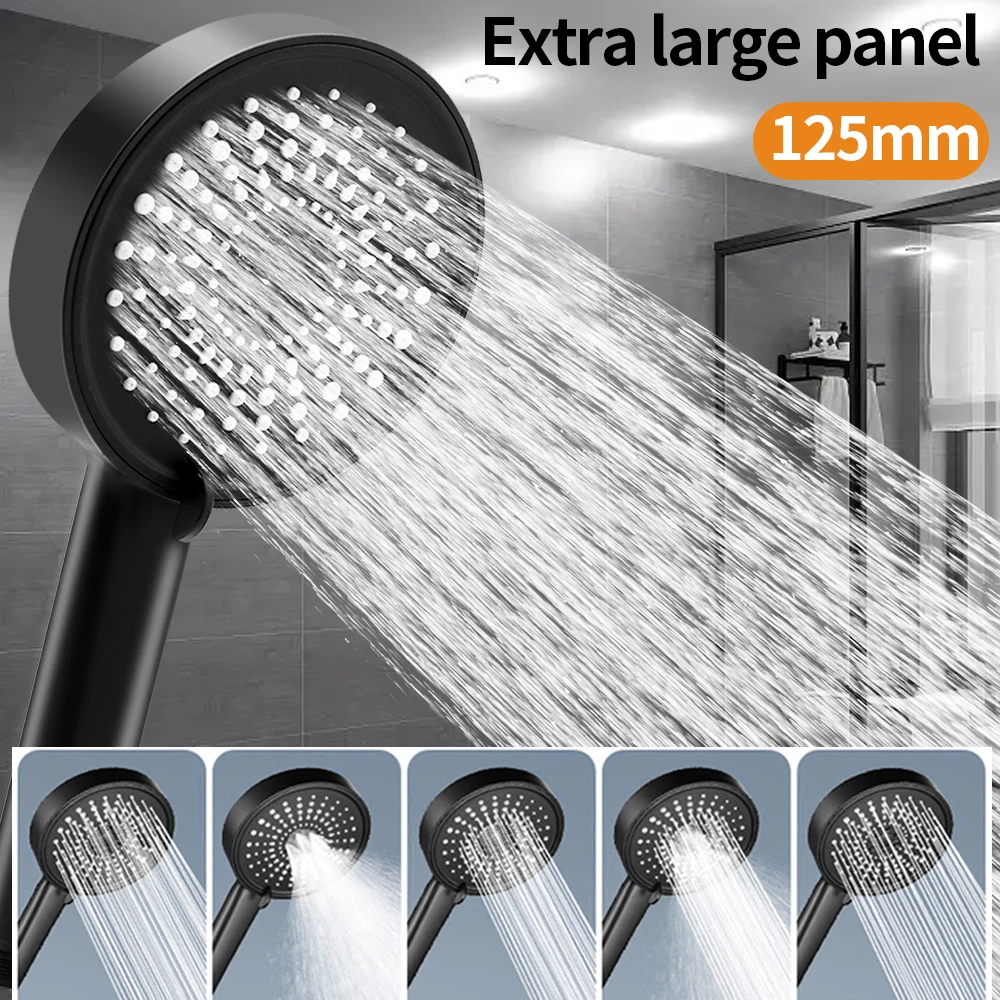 

High Pressure Shower Head with Hose and Holder Extra large panel 5 Mode Adjustable Water Saving Round Nozzle Bathroom Accessorie