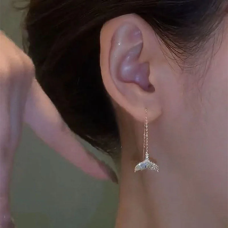 

Luxury Fishtail Earrings Piercing Fashion Zircon Long Tassel Earring For Women 2022 New Trendy Creative Romantic Jewelry Gifts