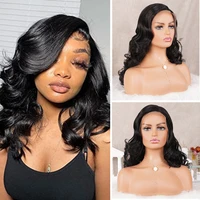 short bob wave lace front wigs for black women heat resistant fiber hair curly wavy synthetic wigs natural black