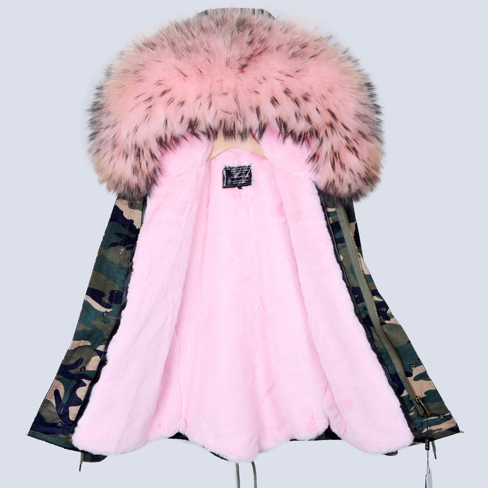 MAOKONG Real Fur Coat Raccoon Fur Collar Female Jacket Detachable Liner Warm Pie Overcoat ODDFOX Brand Real Fur Thick Warm coats