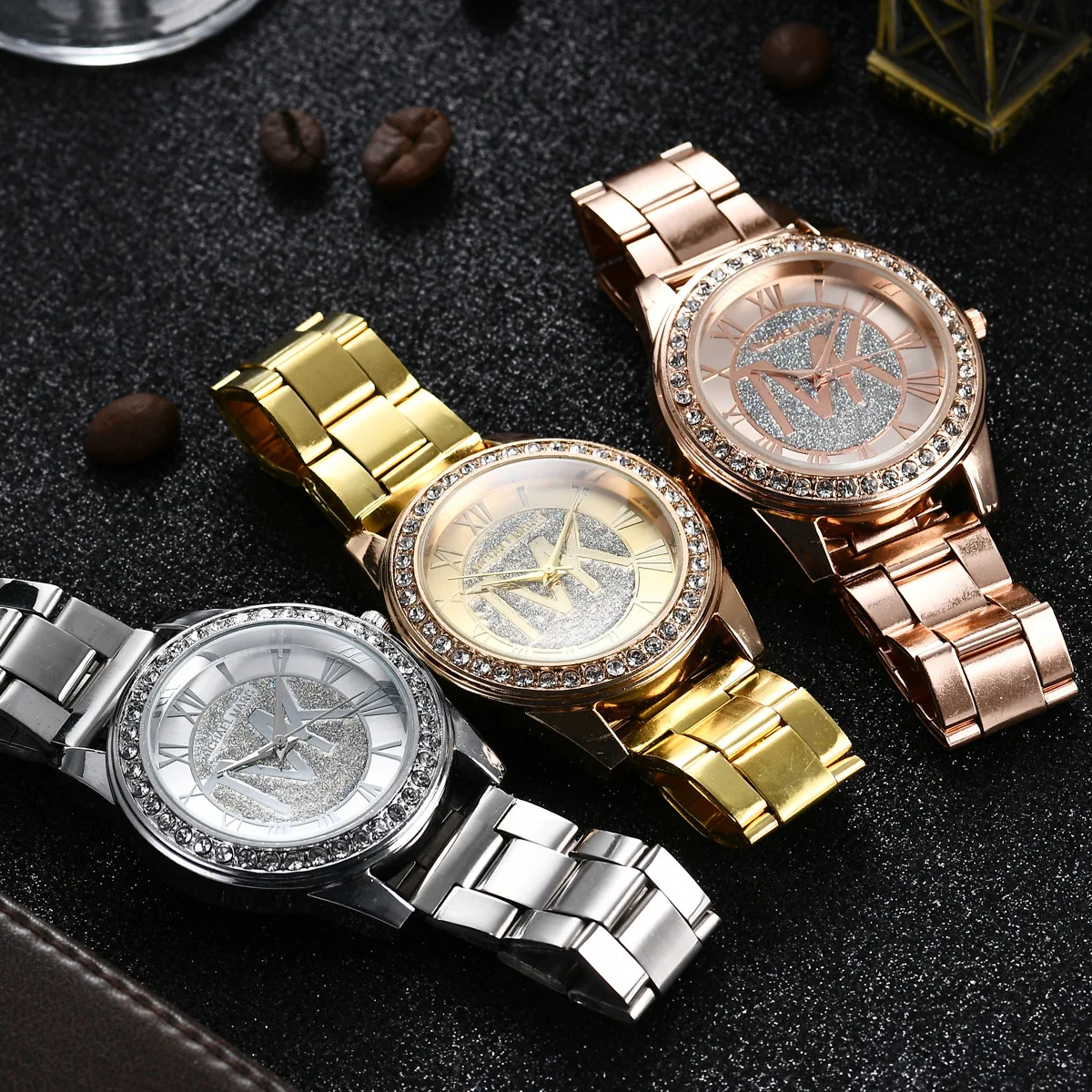 Reloj Mujer New DQG Luxury Brand Watch Fashion Crystal Quartz Female Watch Silver Stainless Steel Unisex Casual Wristwatches