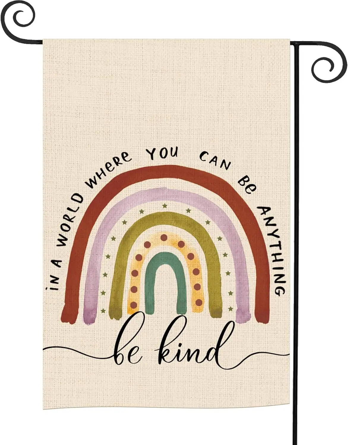Фото Двусторонний садовый флаг Glawry Rainbow Boho Be Kind, 12x18 дюймов, в мире, где ты можешь быть чем угодно, мотивационный, эстетичный, SSL №1