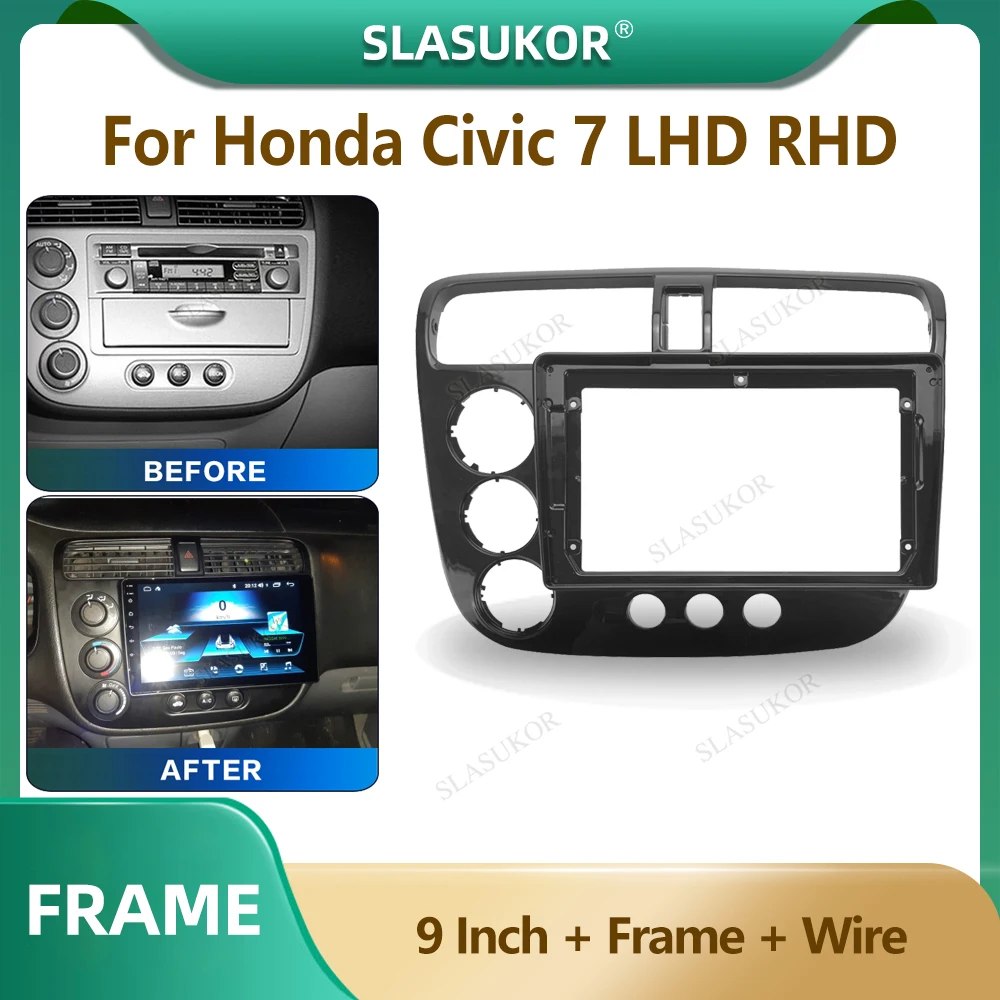 

9 Inch Car Radio Fascia For Honda Civic 7 LHD RHD 2000-2006 Car Radio Panel Player Audio Frame Dashboard Mount Kit With Wire