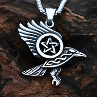 pentagram vintage nordic odin crow pendant viking stainless steel celtic knot necklace for men amulet jewelry gift dropshipping