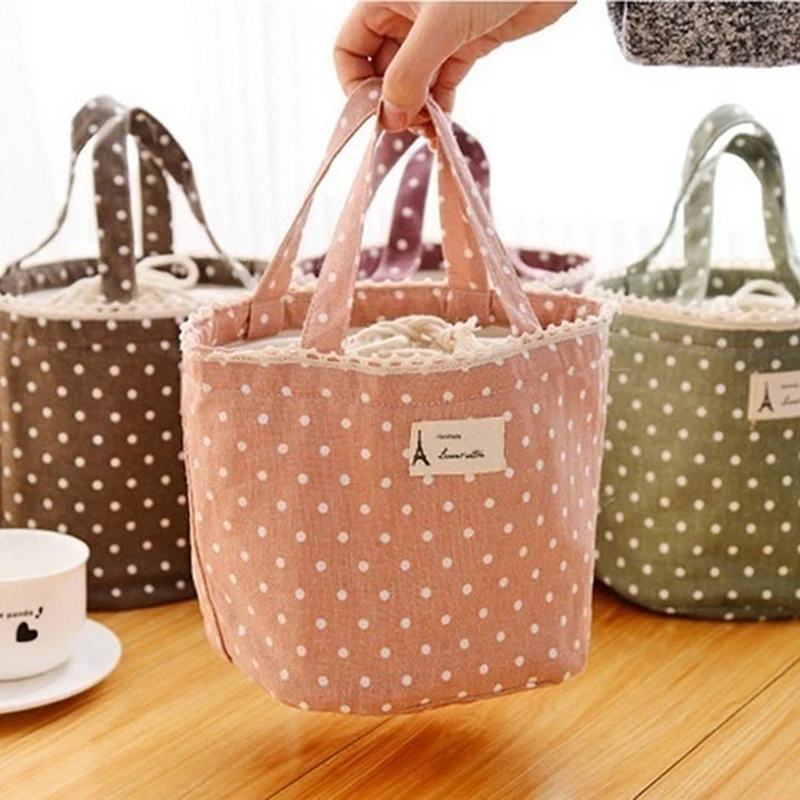 

Lunch Bag Lunch Cooler Box Polka Dot Lunch Small Tote Pouch Container Box Pink Handbag Bolsa Termica Lancheira Hot Sale