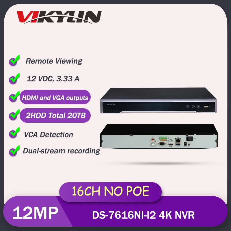

Видеорегистратор видеонаблюдения VIKLYIN, NVR H.265 Max 4K выход, 16 каналов, 2HDD, поддержка тепловой камеры/рыбий глаз/анпр