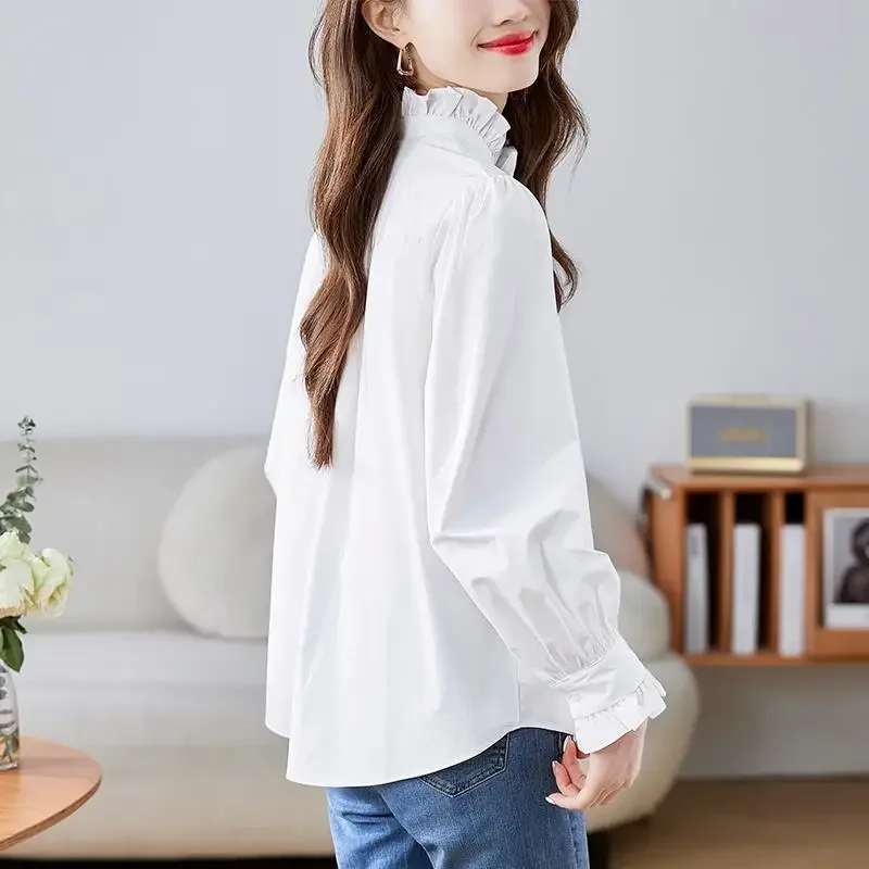 Шикарная женская рубашка с рюшами и краями во французском стиле весенняя модная