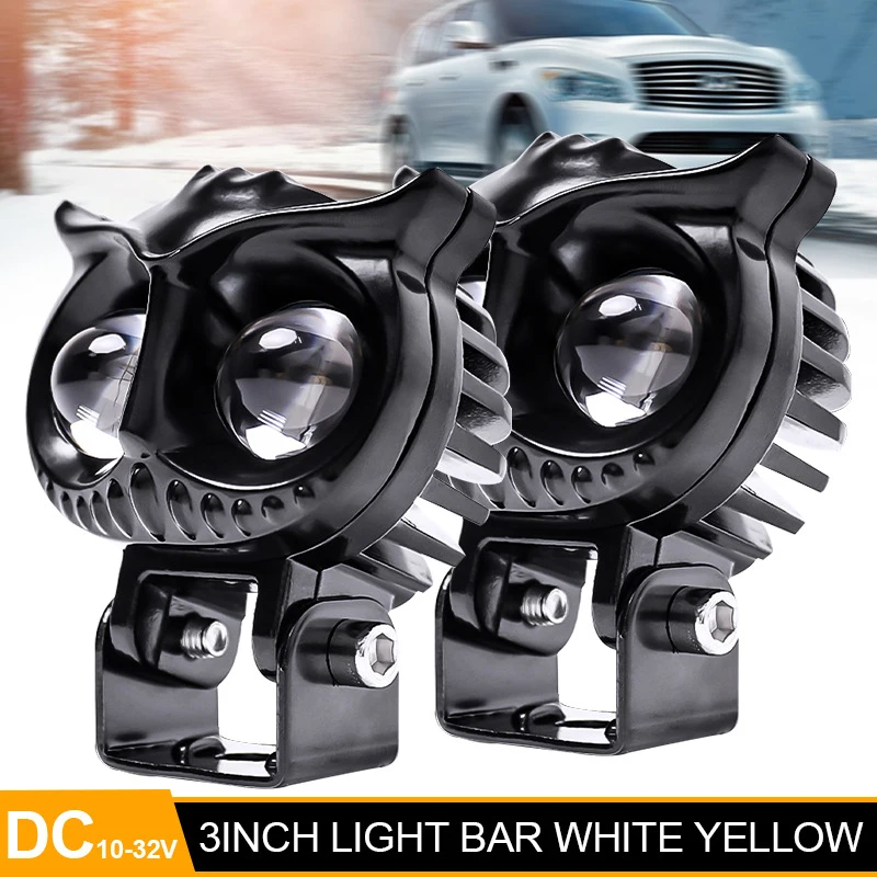 

LED Lens Spotlight Dual Color White Yellow Light Owl Auxiliary Fog Lamp Double Lenses Spotlights For Motorcycle ATV Buggy Car