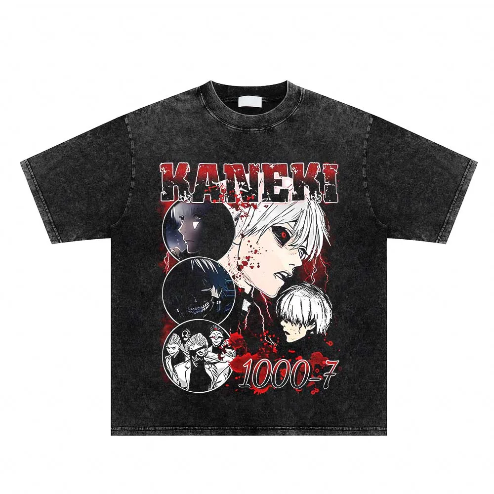 

Harajuku Short Sleeve Retro Manga T Shirt Anime Tokyo Ghoul T-shirts Oversize Streetwear Men Tees Vintage Washed Kaneki Ken Tops