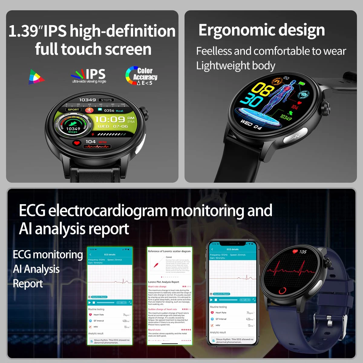 1 39 &quotСмарт-часы для женщин ЭКГ PPG уровень сахара в крови HRV SOS Монитор температуры