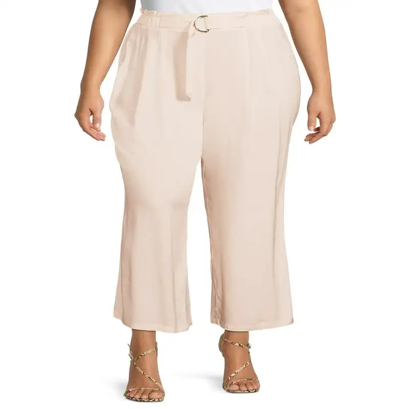 

N` Crush Women`s Plus Size Belted Culotte Pants