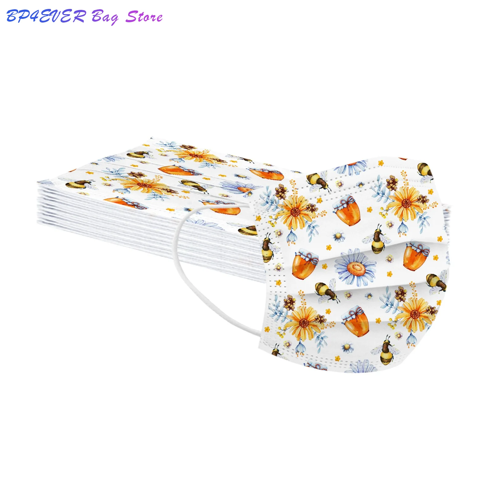 

10pcs Children Mask Bee Printing Disposable Mask Printing Fashion Mask Bandage Hygiene Cosplay Mouth-muffle Bandana 2022