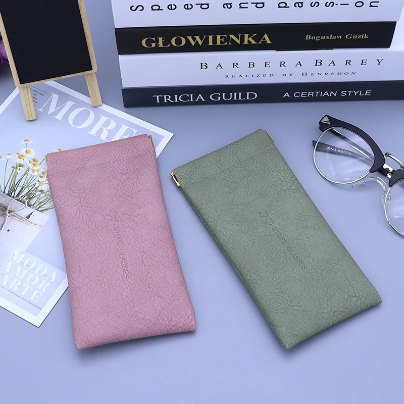 Automatic Closing Eyewear Bags Portable Small Sunglasses Case PU Leather Handbag Unisex Eyewear Case Elastic Pocket