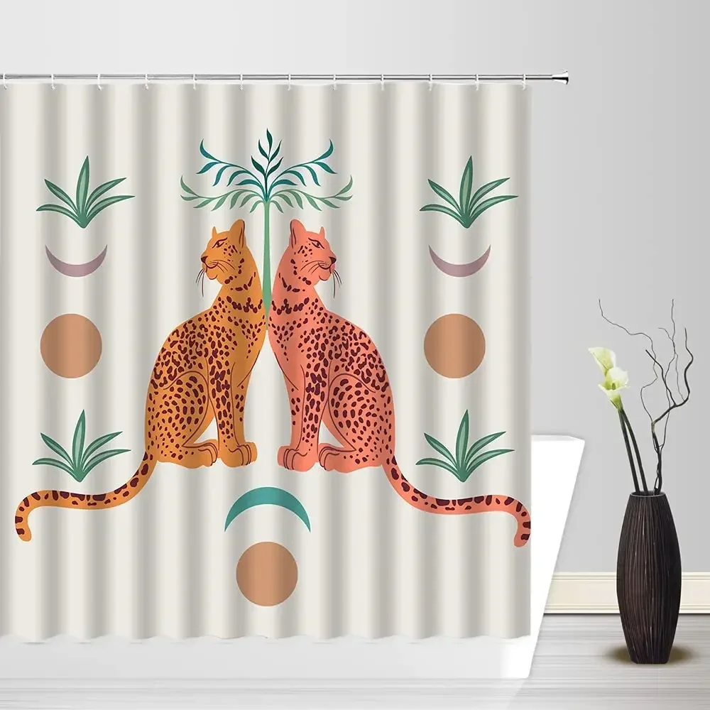 Леопардовые занавески для душа винтажный декор ванной комнаты тропические