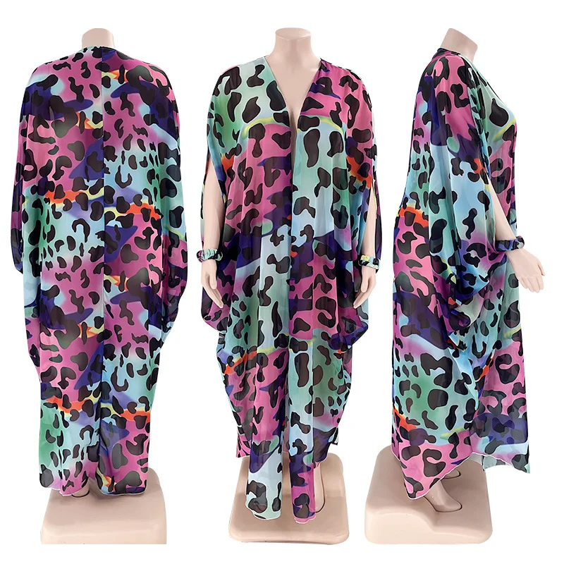 Plus Size Women Cape Floral Print Cover Up Chiffon Long Robe Fashion Female Casual Leopard Cloth 2023 Summer Women Elegant Dress