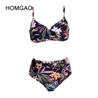 homgao vintage print bikinis womens swimsuit 2022 new push up swimwear sexy high waist two piece bathing suit l 4xl female set