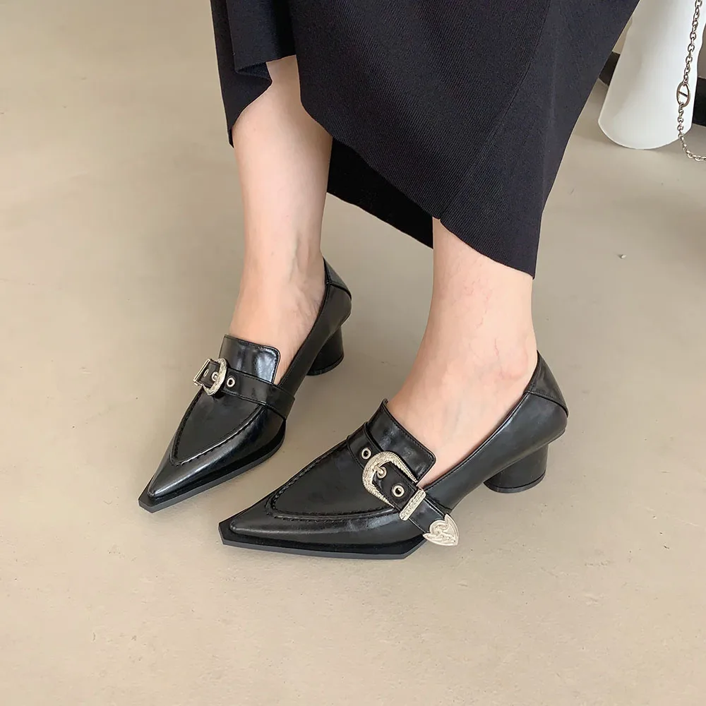 Туфли-лодочки женские с пряжкой и круглым каблуком Размеры 35-39