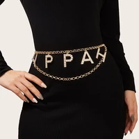 designer style fashion personality hot girl metal body chain rhinestone letter pendant waist chain decorative dress women belt