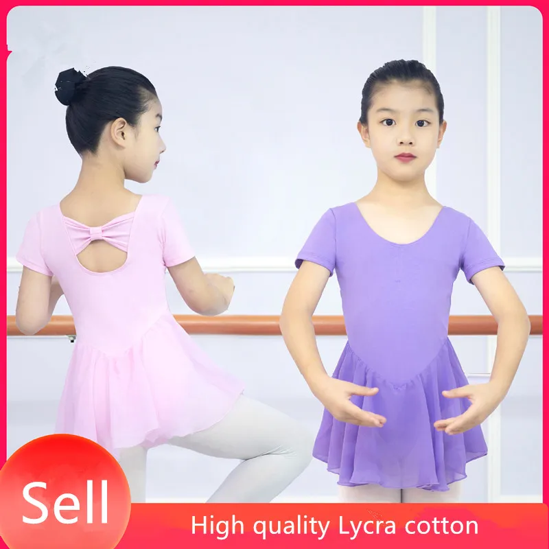 

Ballet Dress Gymnastics Leotards for Girls Kids Short Sleeve Ballet Dancewear Chiffon Skirts Kids Bowknot Dance Leotards