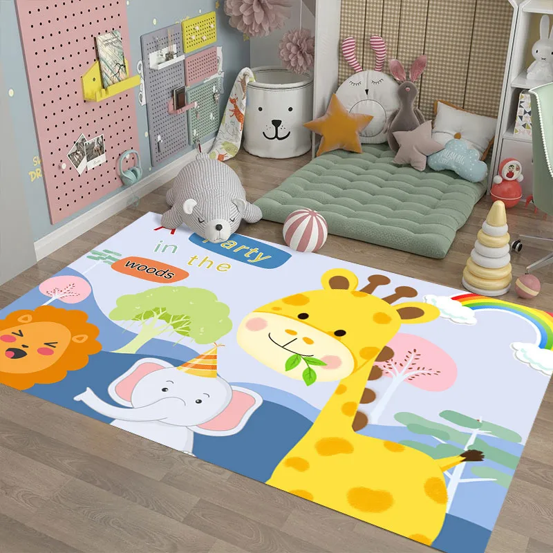 

Cartoon Animal Print Carpet Kawaii Area Rugs Kids Play Carpets for Home Living Room Children Bedroom Flannel Anti-Slip Floor Mat