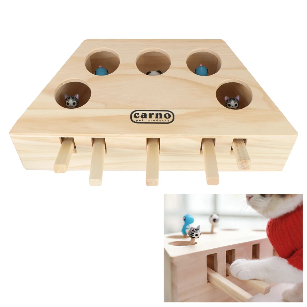 Cat Catching Mouse Pet Hit Hamster With 3/5-holed Mouse Holes Catch Bite Wooden Cat Hunt Toy Interactive Puzzle Toys