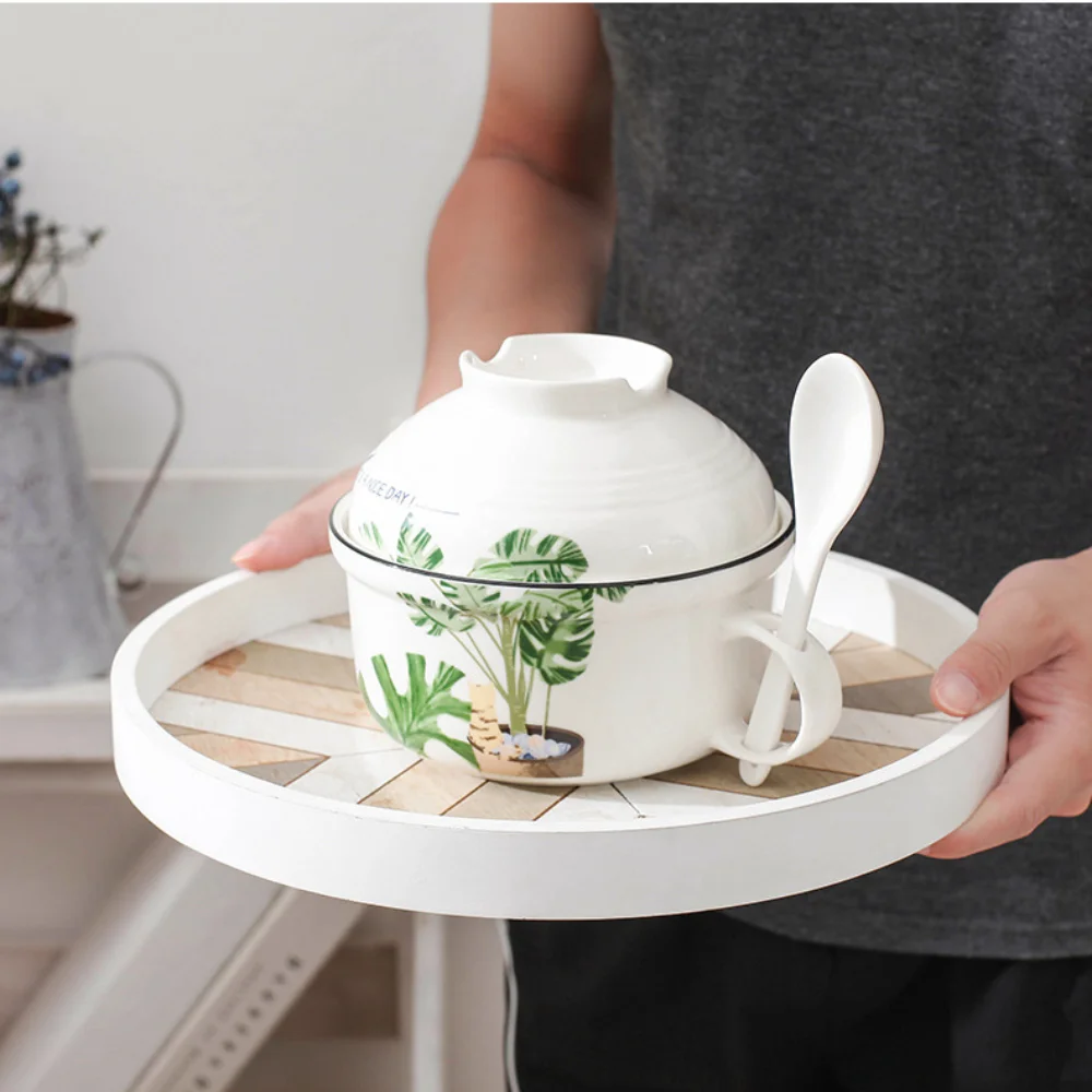 

Cartoons High Capacity Ceramics Instant Noodle Bowl with Cover and Handle Microwave Available Instant Noodle Bowl Lunch Box