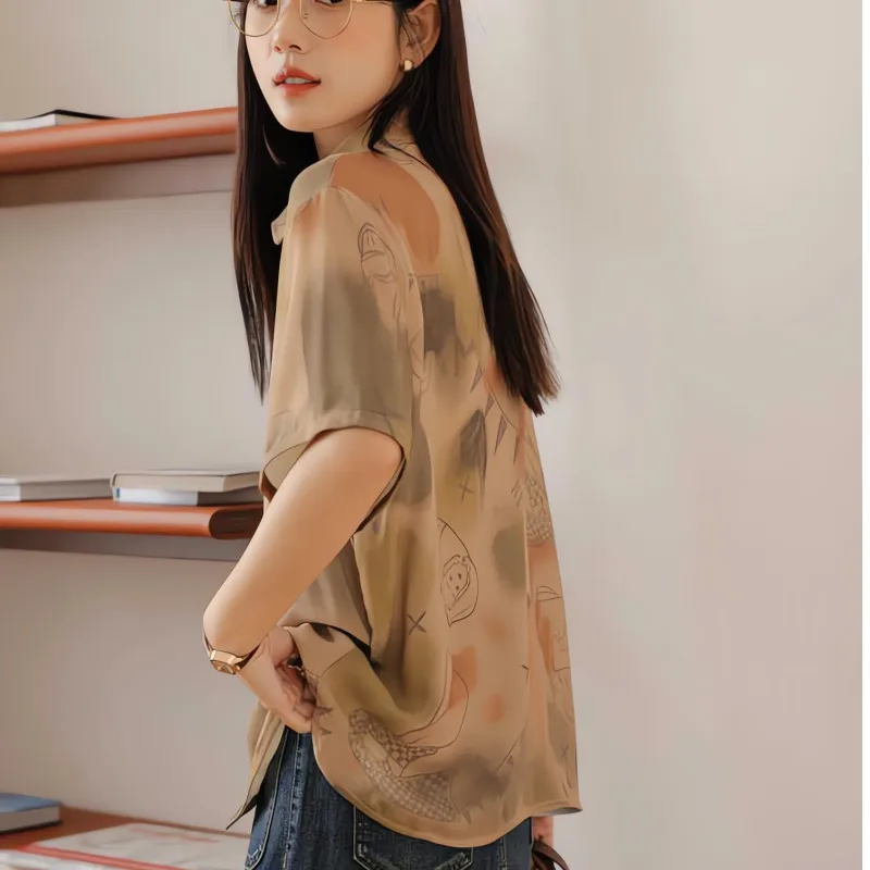 

Sandro Rivers New Floral Tops T-Shirt Chic Design Sense Of Senior Wear Shirt Tide Short-Sleeved Spring Shirt Female