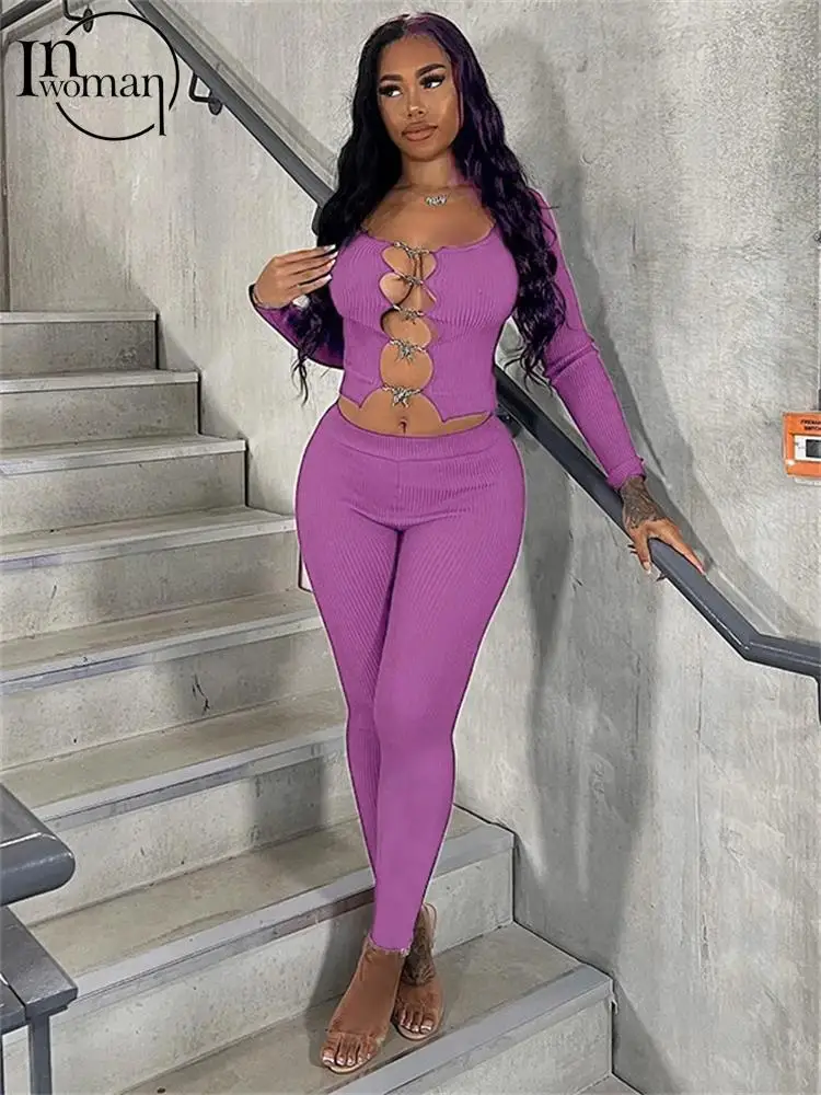 

Женский костюм-двойка из топа и брюк, с длинным рукавом