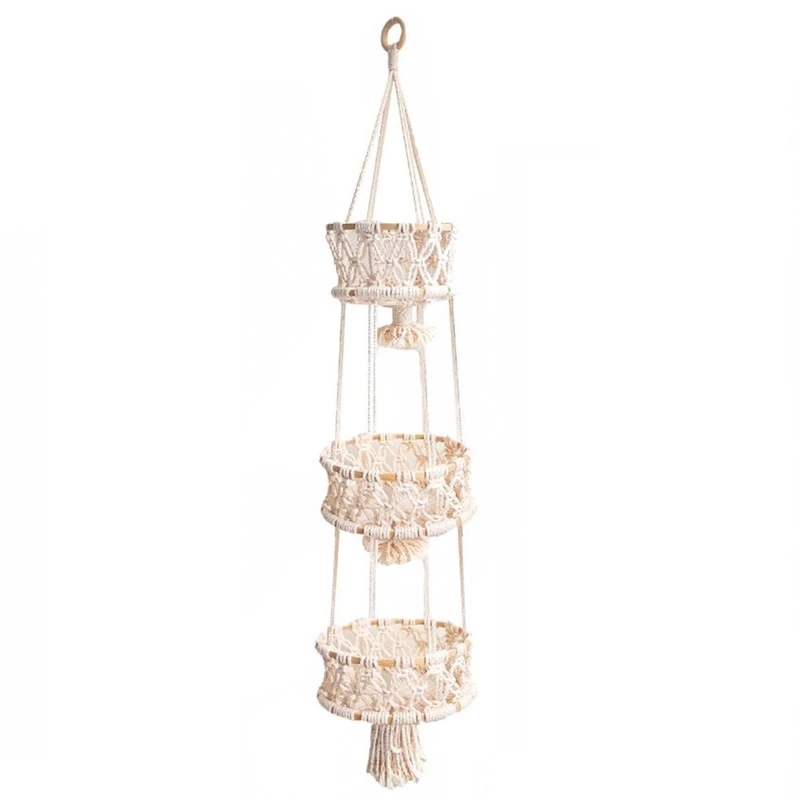 

Подвесная корзина для макраме, контейнер для хранения фруктов, органайзер, хлопковая веревка для украшения дома