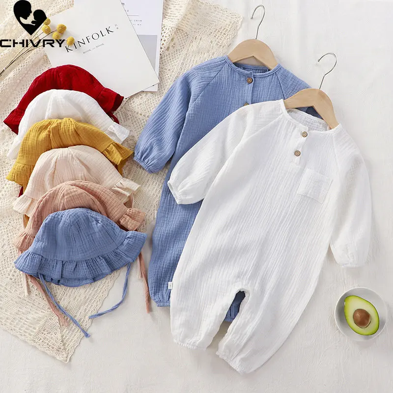 

New Newborn Baby Boys Girls Spring Summer Thin Rompers Long Sleeve O-neck Cute Solid Jumpsuit Toddler Playsuit Infant Clothing