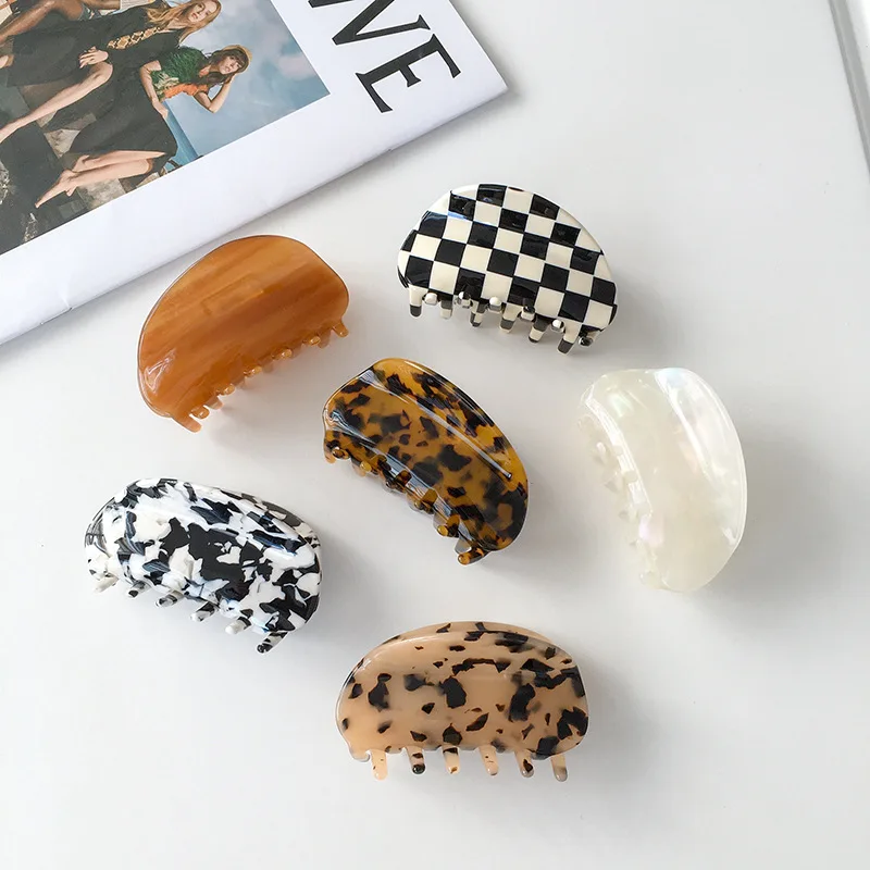 

Korea Hair Accessories 8.7cm Black White Plaid Checkerboard Clip Acetate Semicircular Shell Grid Lattice Hair Claw For Woman