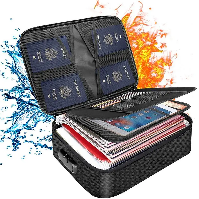 

Portable Multifunctional Fireproof Document Bag Waterproof Zipper Travel Storage Box Safe Envelope File Folder Cash Pouch Bags