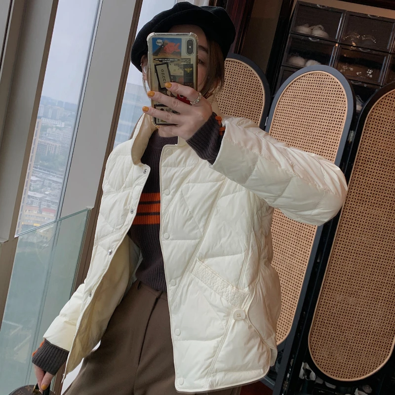 

Женский пуховик с ромбами, асимметричный белый утиный пух, Корейская универсальная приталенная куртка, пальто CJK для осени и зимы, 2023