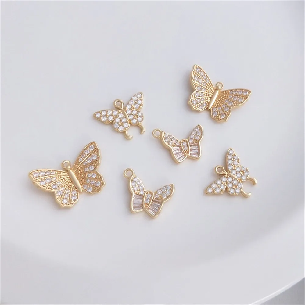 

14K Gold Filled Plated Micro-inlaid zircon three-dimensional butterfly pendant fashion new diy necklace pendant