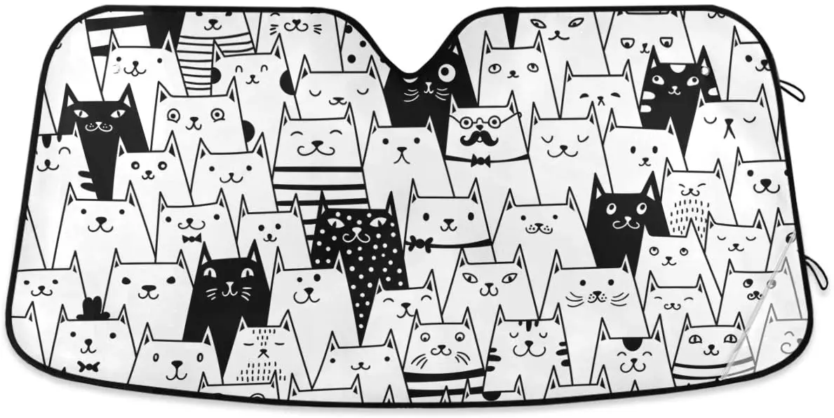 

Oarencol Funny Cat Car Windshield Sun Shade Cute Black White Kitty Animal Foldable UV Ray Sun Visor Protector Sunshade to Keep Y