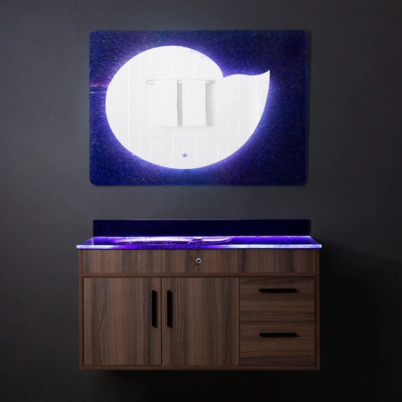

Light luxury solid wood bathroom cabinet combination modern minimalist bathroom luminous washbasin washbasin washbasin